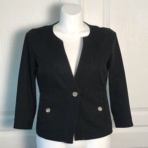 TALBOTS BLACK SINGLE BUTTON 3/4 SLEEVE JACKET